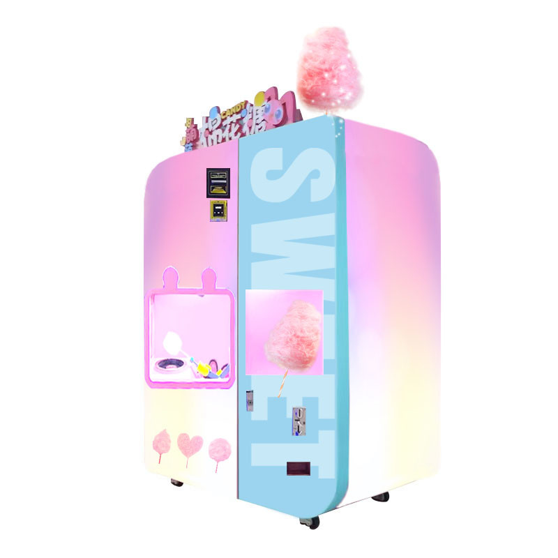Macchina elettrica di vendite di caramelle di cotone rosa con schermo touch da 21,5 pollici e forno a microonde auto-sviluppato