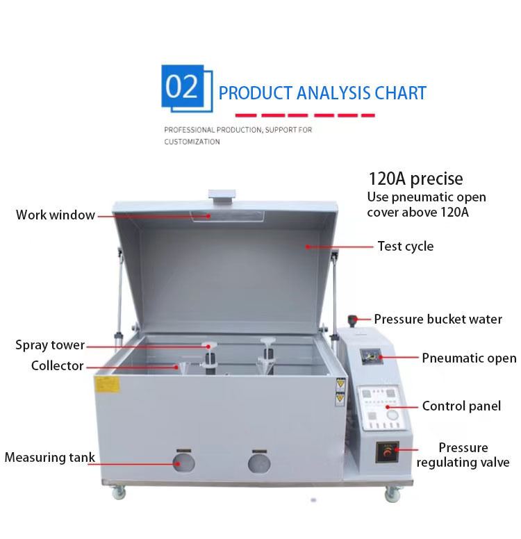 Quartz Glass Nozzle Salt Spray Chamber Titanio riscaldatore facile da pulire senza perdita macchina di prova