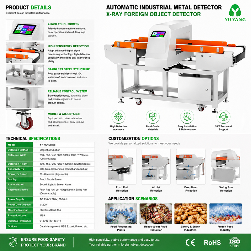 Macchina automatica per il rilevamento di metalli in acciaio inossidabile per uso alimentare per la linea di produzione di ispezione di snack