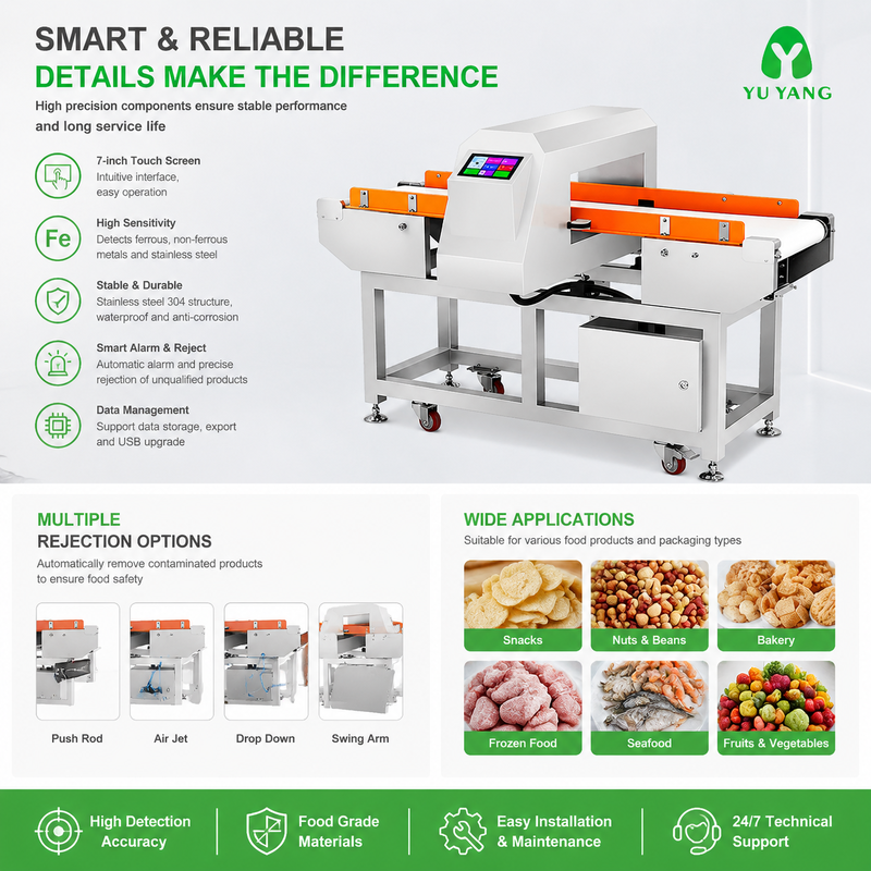 Macchina automatica per il rilevamento di metalli in acciaio inossidabile per uso alimentare per la linea di produzione di ispezione di snack