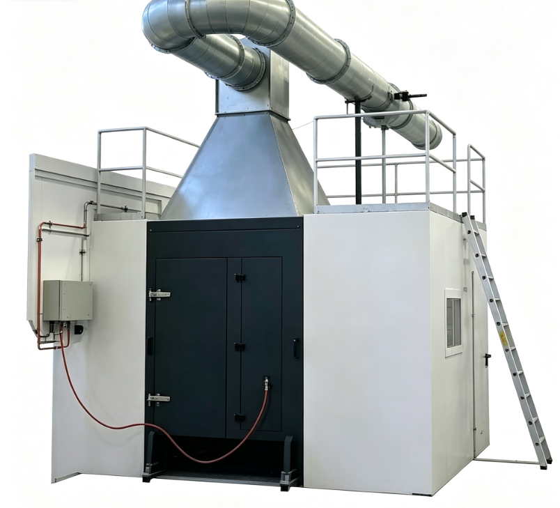 Apparecchiatura per prove su singolo elemento in fiamme conforme alla EN 13823 con bruciatori a propano da 31 kW e misurazione integrata della densità del fumo
